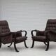 1970s, Scandinavian vintage design, armchair, brown leather, bent wood.
