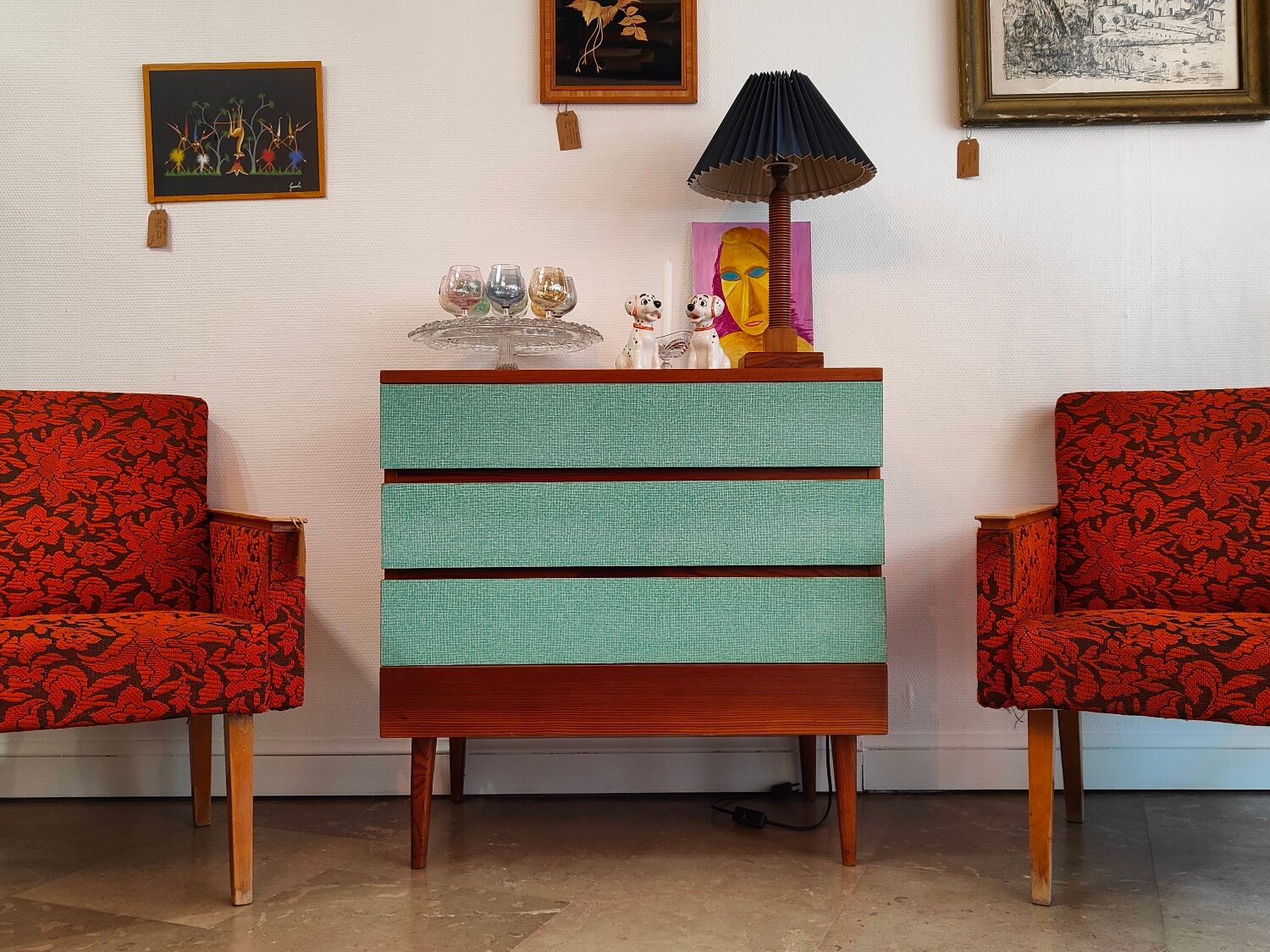 Commode Tchèque bois et formica vert d'eau
