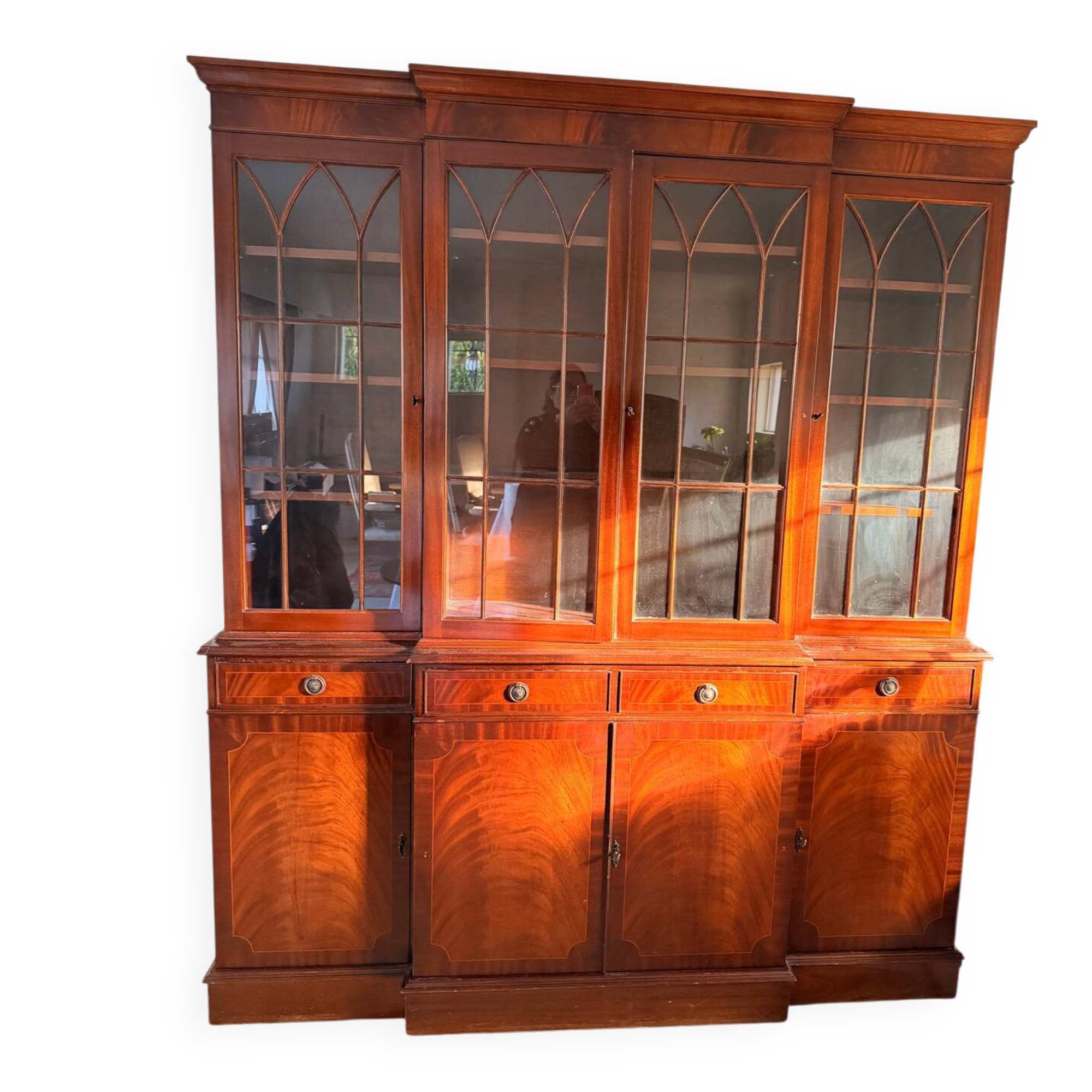Glass-fronted mahogany bookcase – 1950s – 215 cm