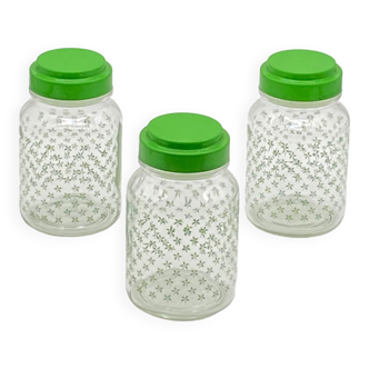 Series of 3 jars, Henkel style glass / green, conservation