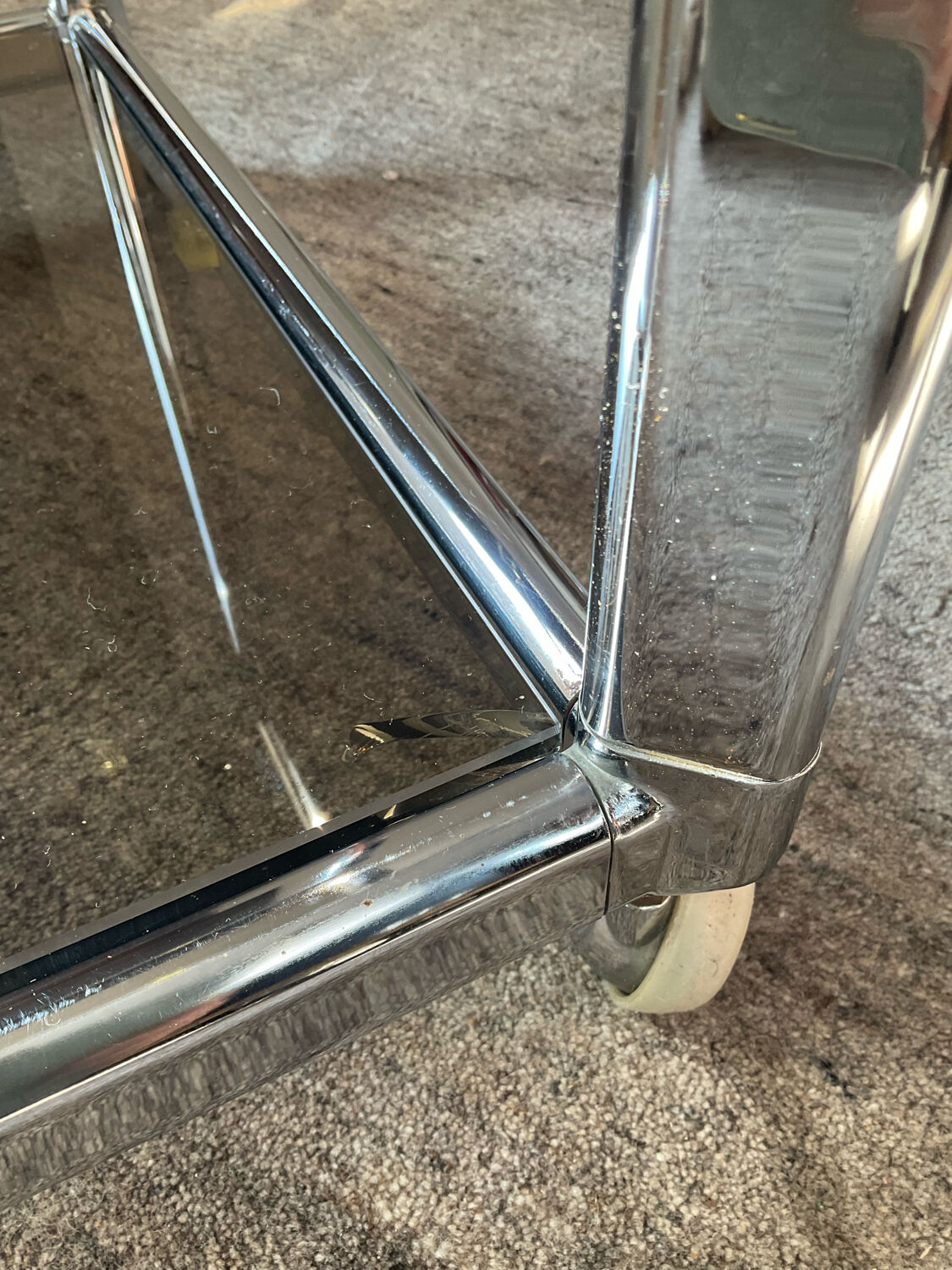 Vintage coffee table 70s chrome and smoked glass