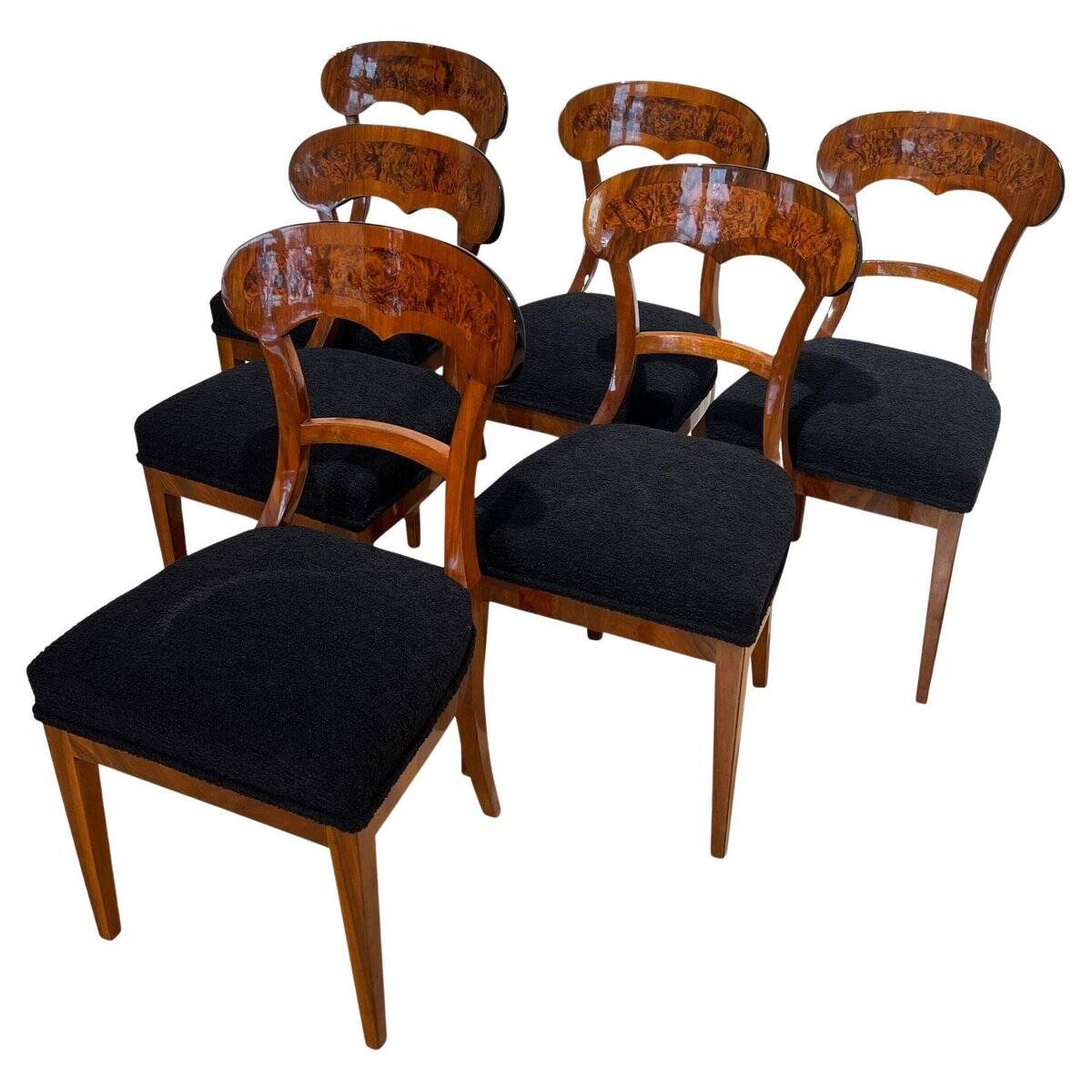 Biedermeier Shovel Chairs in Walnut, Roots Veneer, South Germany, 1845, Set of 6