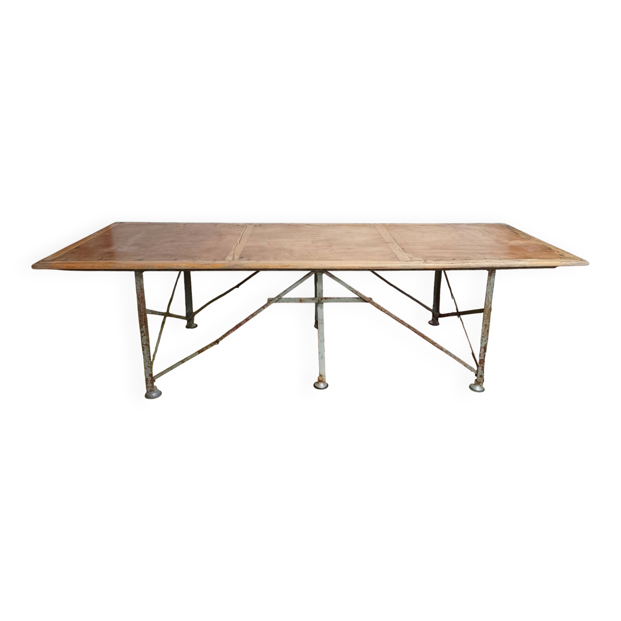 Large industrial table made of metal and beech.