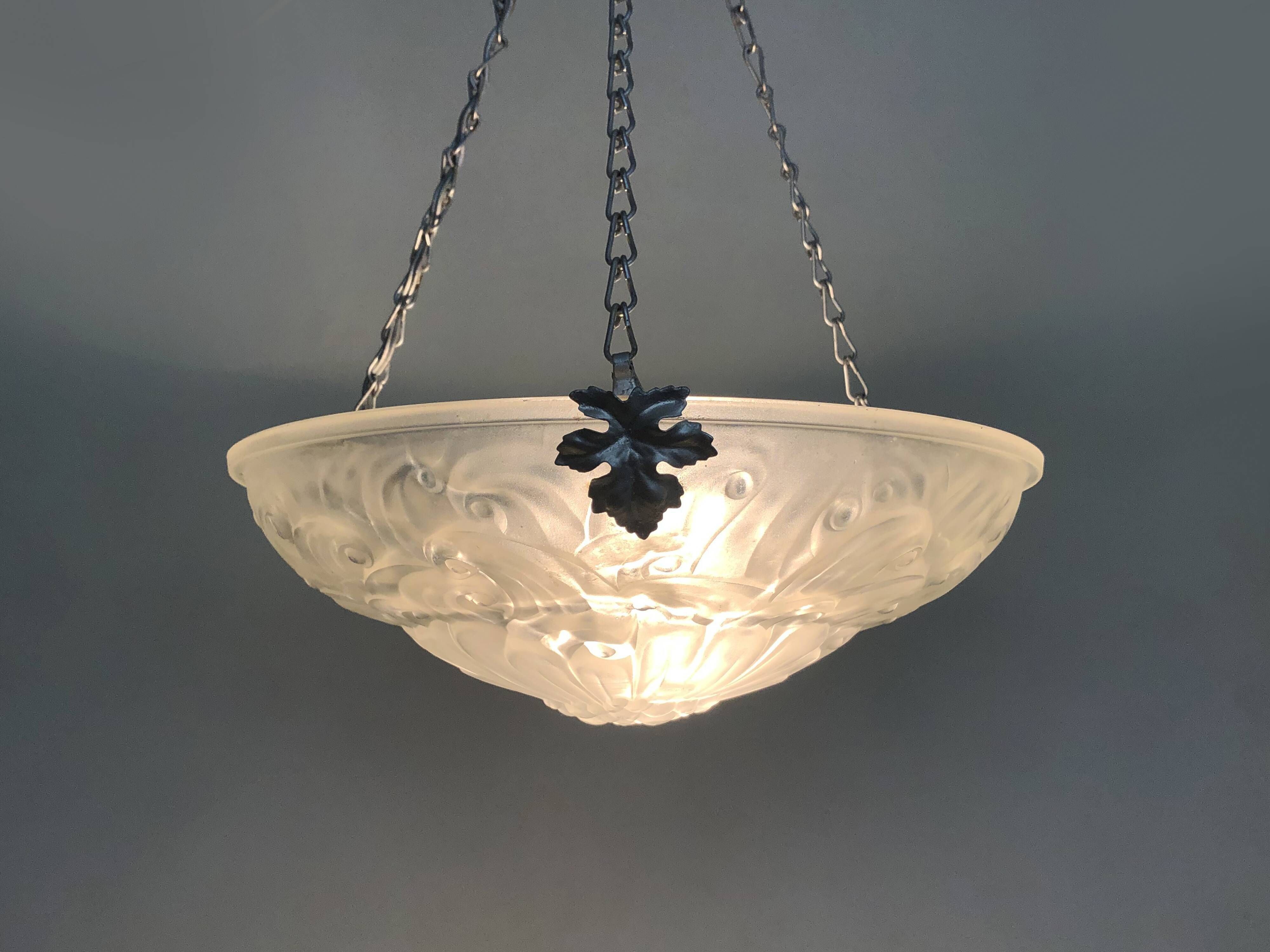 Suspension basin in glass paste Art Deco 1 Fire Sousman Lille with floral motifs