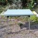 Water green formica table with 2 drawers and extensions