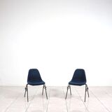 Set of 6 Eames Fiberglass DSX side chairs blue with velvet upholstery