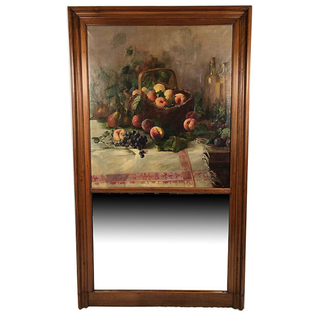 Trumeau in varnished wood, oil on canvas in the upper part, still life early twentieth century