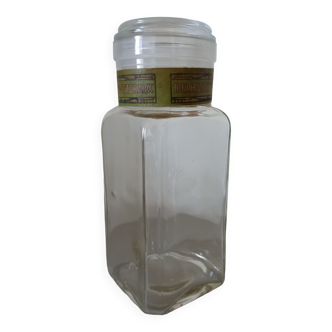 Bocal de pharmacie apothicaire Delhaize en verre épais ancien avec bouchon