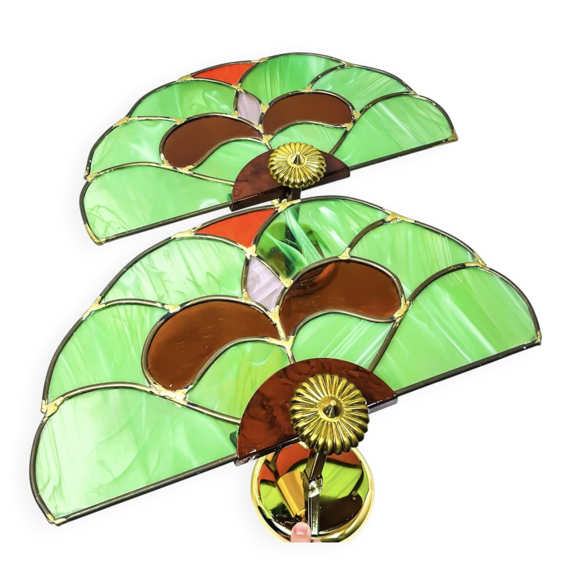 Pair of stained glass wall sconces