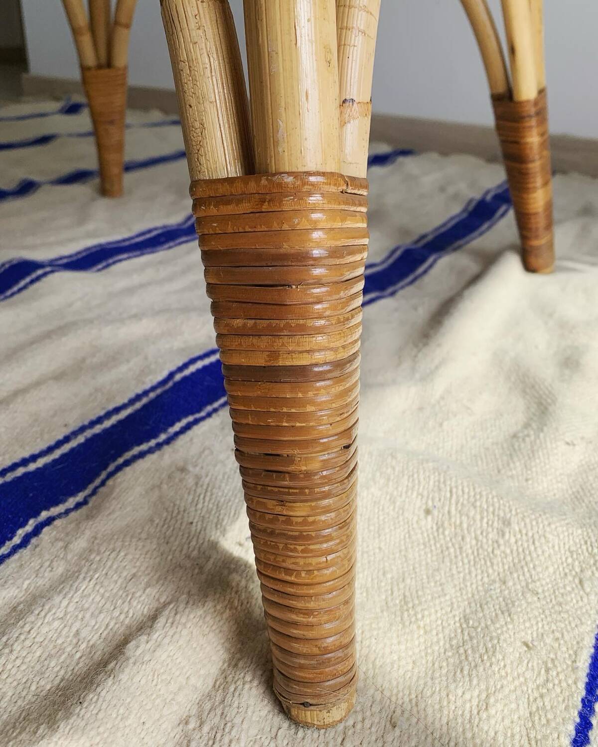Large vintage rattan and bamboo coffee table