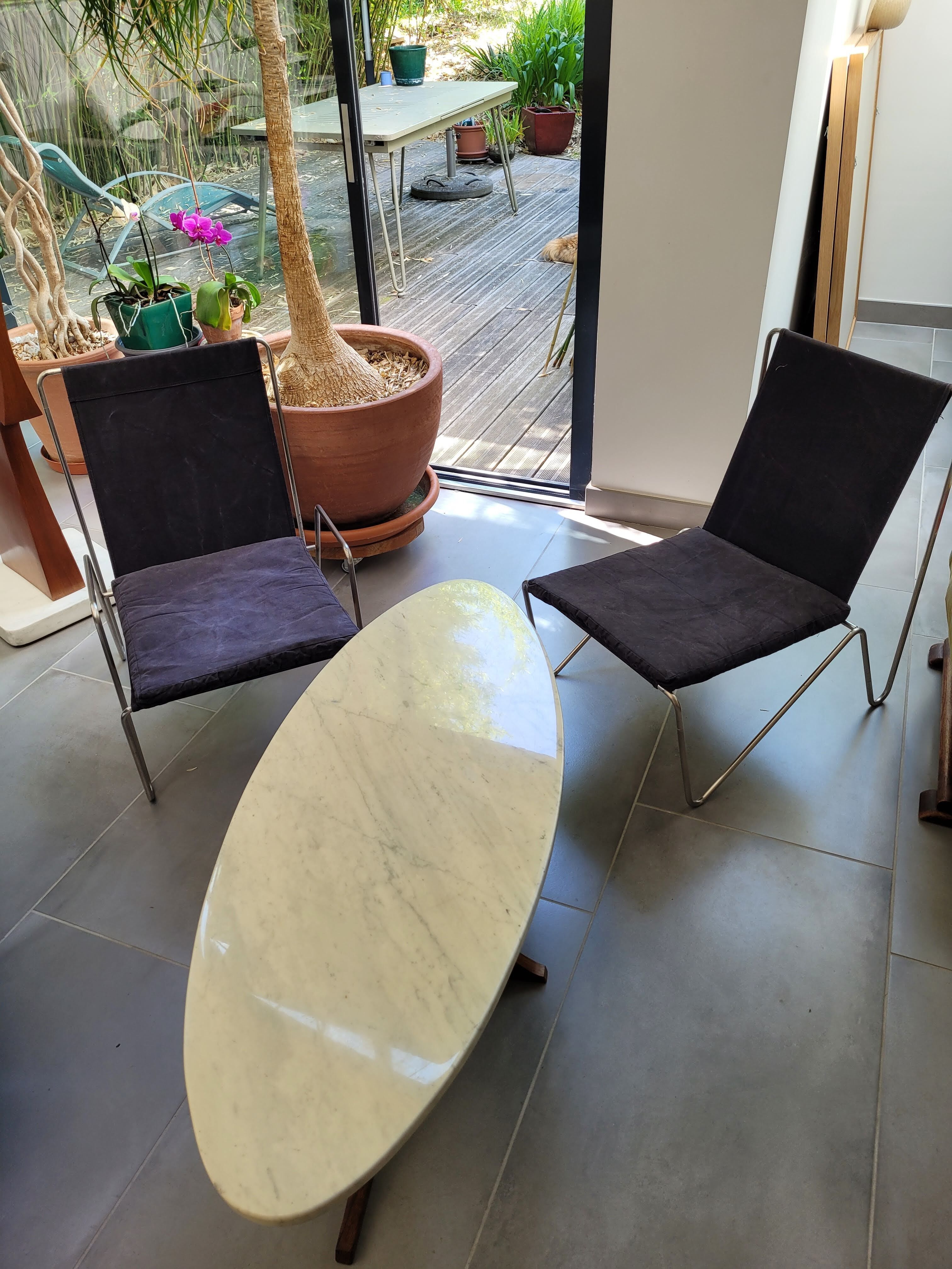 Marble coffee table and rosewood by Hugues Poignant