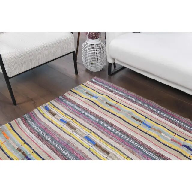 Vintage Turkish Oushak Handmade Wool Cotton Beige Kilim Area Rug 129x210