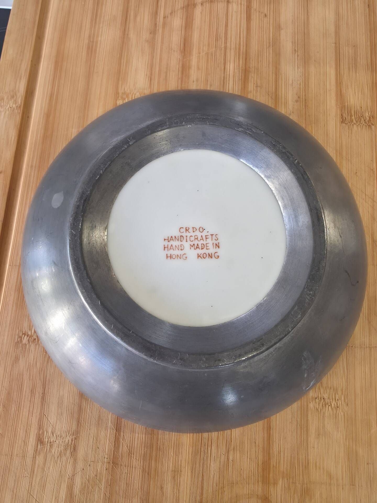 Vintage Plate Porcelain Hong Kong Metal / Tin Rim