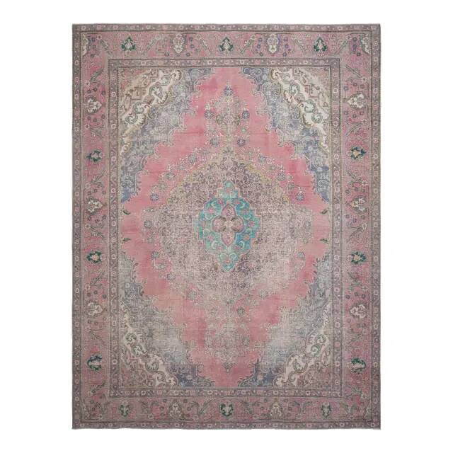 1970s Vintage Persian Handmade Wool Cotton Pink Oversized Rug 297x390
