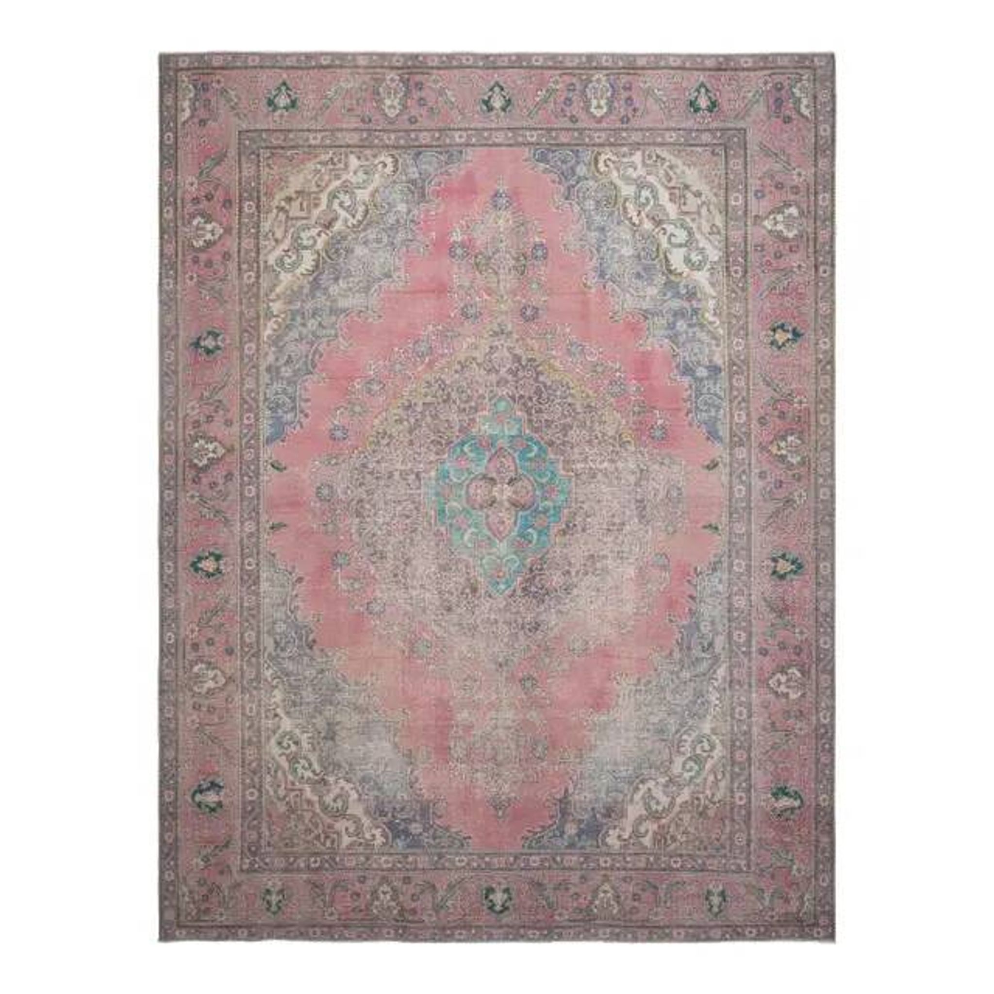 1970s Vintage Persian Handmade Wool Cotton Pink Oversized Rug 297x390