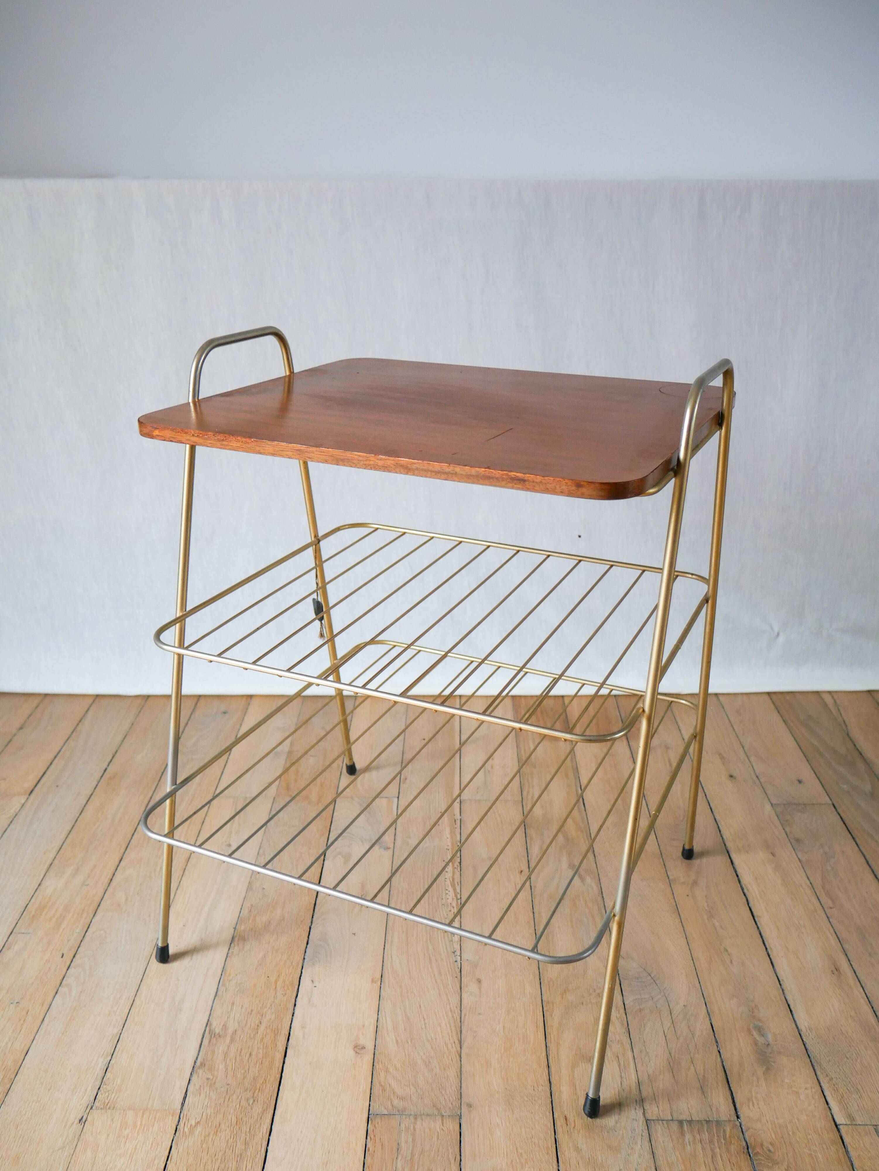 Vinyl trolley in teak and gold metal 1960