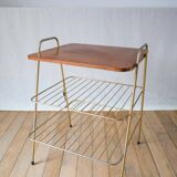 Vinyl trolley in teak and gold metal 1960