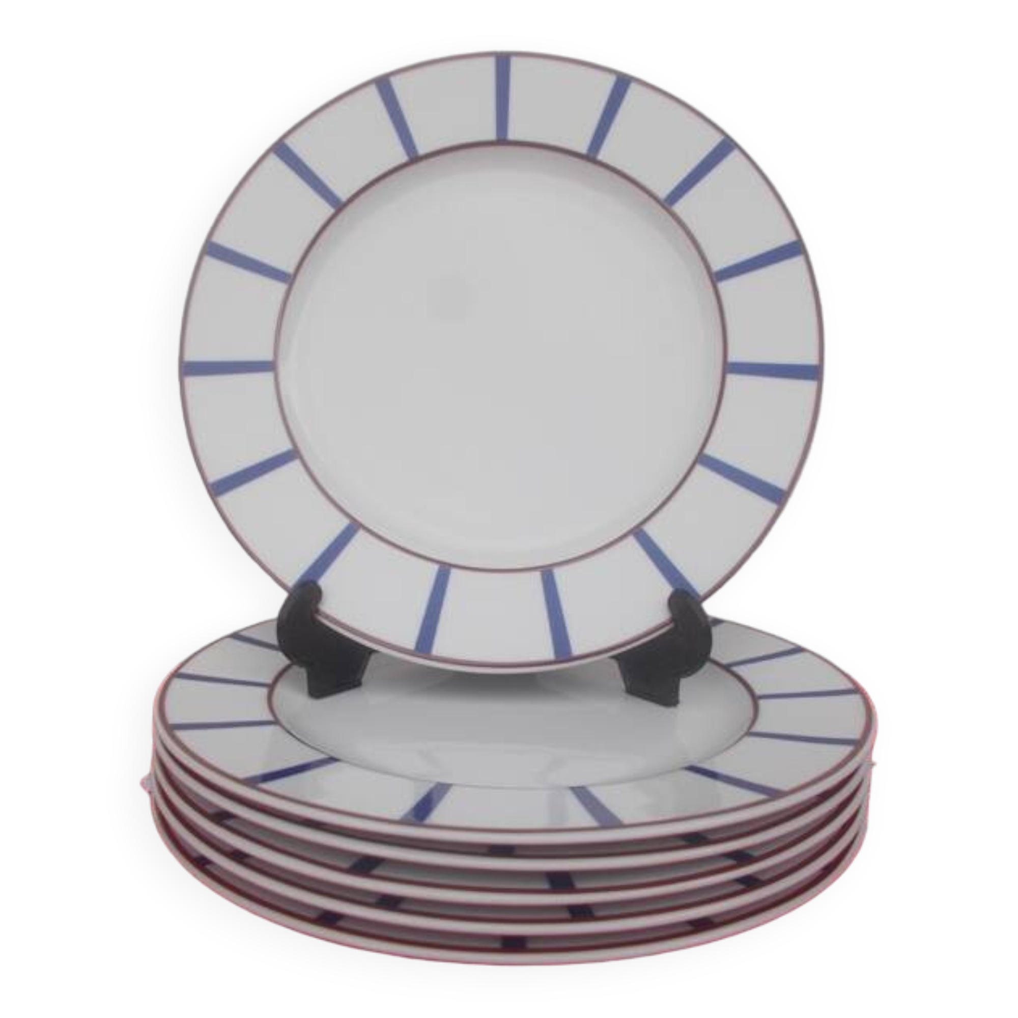 6 Basque blue and red porcelain flat plates
