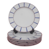 6 Basque blue and red porcelain flat plates