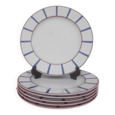 6 assiettes plates basque bleu et rouge en porcelaine