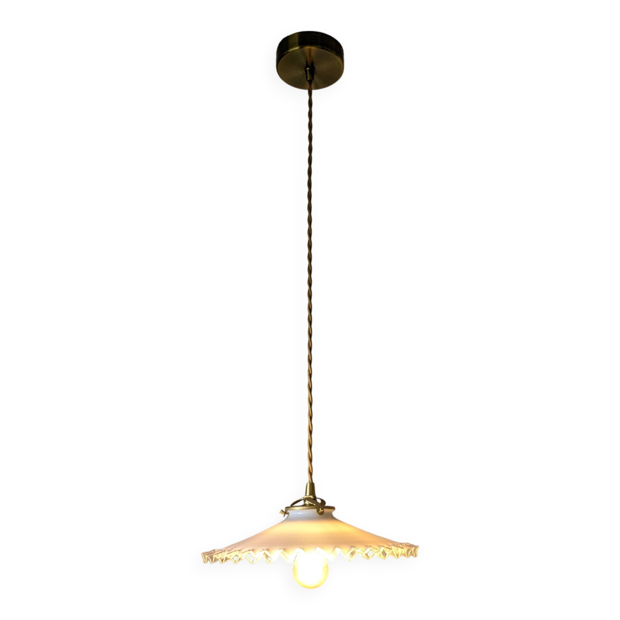 Vintage pendant light in serrated opaline