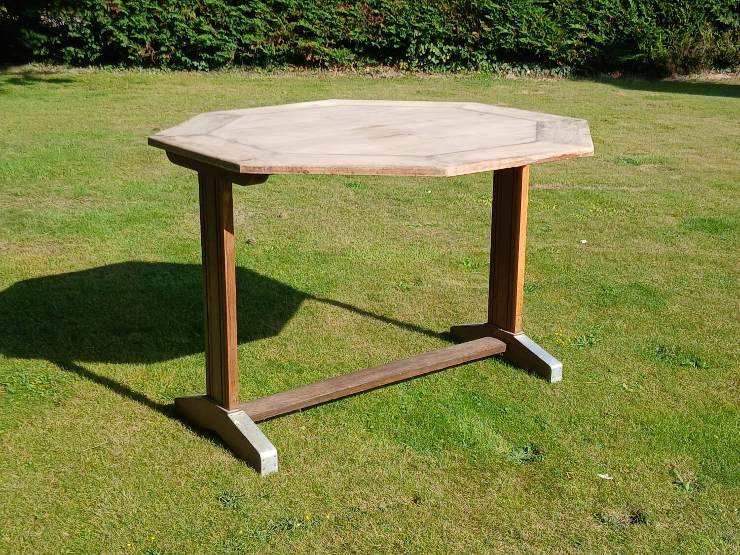 Vintage Octagonal Dining Table – Solid Wood & Trestle Base –