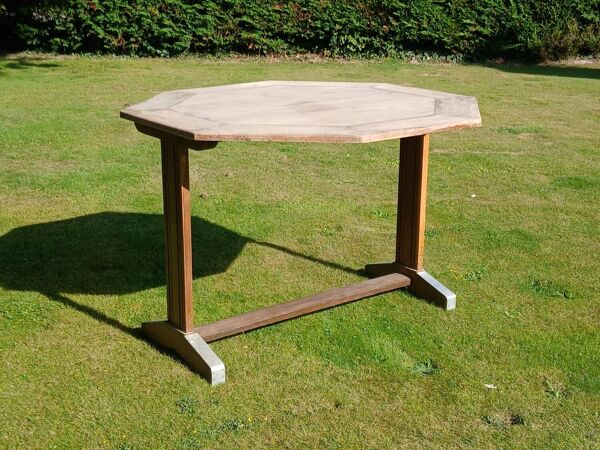 Table de Repas Octogonale Vintage – Bois Massif & Piètement Tréteau –
