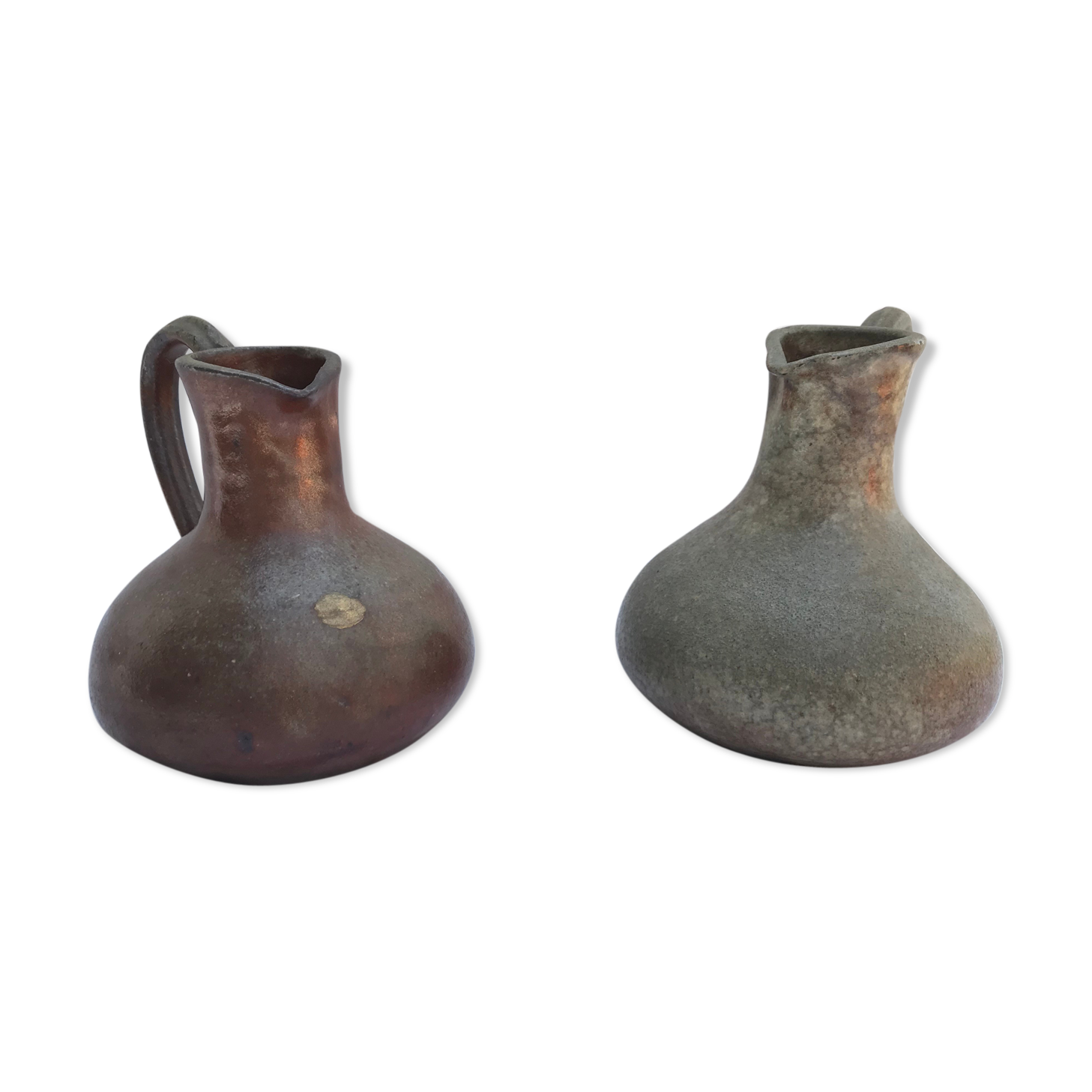 Pair old pitcher poceram cissin ouaga grey sandstones - vintage brown