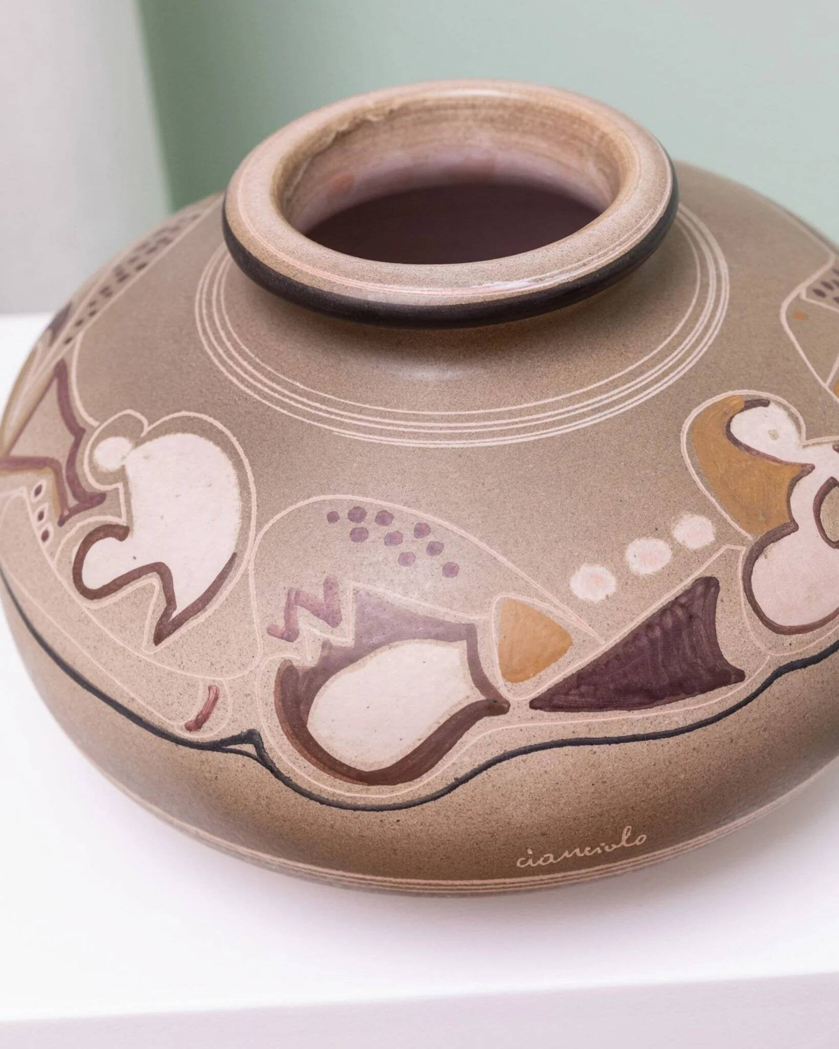 Beige Ceramic Vase by Cianciolo Noma Messina, 1960s Mid-Century Signed Italian Studio Vase