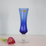 Blue vase, transparent foot, Duralex, vintage