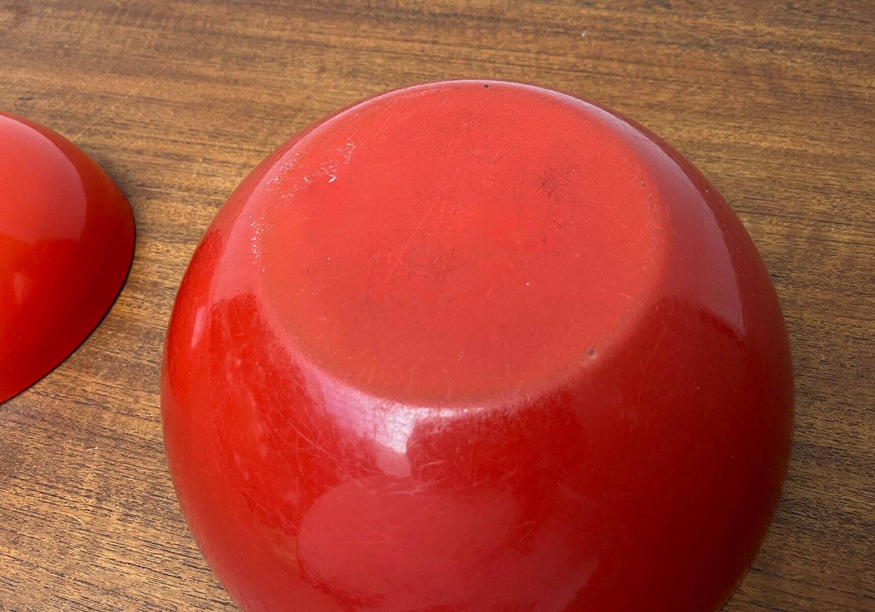 Modern mid-century red enamel bowl sets by Kaj Franck for Finel, Finland, 1960s, set of 4.