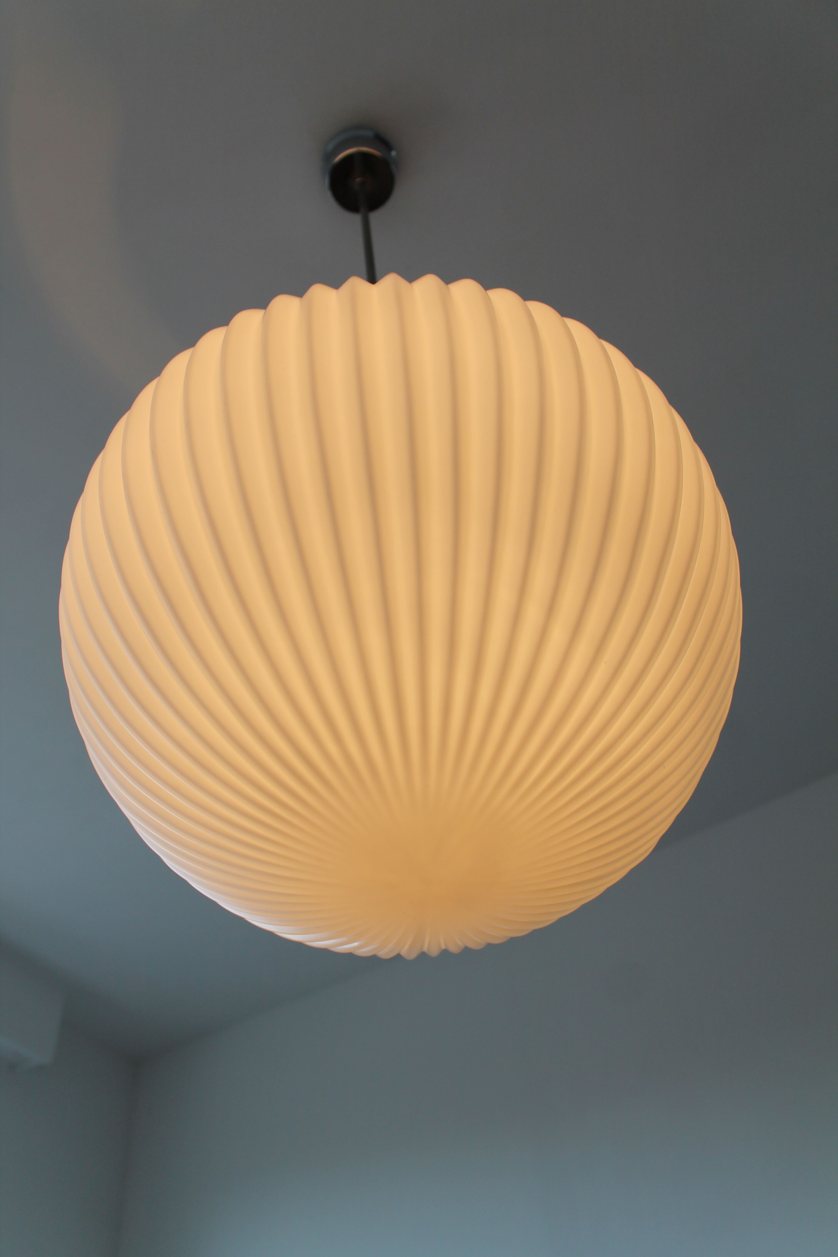 Large globe opaline suspension pleated circa 1950