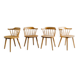 Quatre chaises de salle à manger suédoises vintage en bois sculpté, Yngve Ekström, années 1950