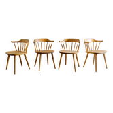 Four Vintage Swedish Sculptural Wooden Dining Chairs Yngve Ekström, 1950s