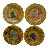 Set of 4 Sarreguemines majolica plates. Fruit decoration.