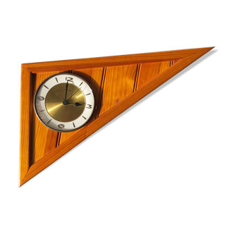 Modernist wall clock wood, glass and brass - Germany 60s