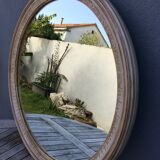 Large round mirror frame patinated wood 70 cm