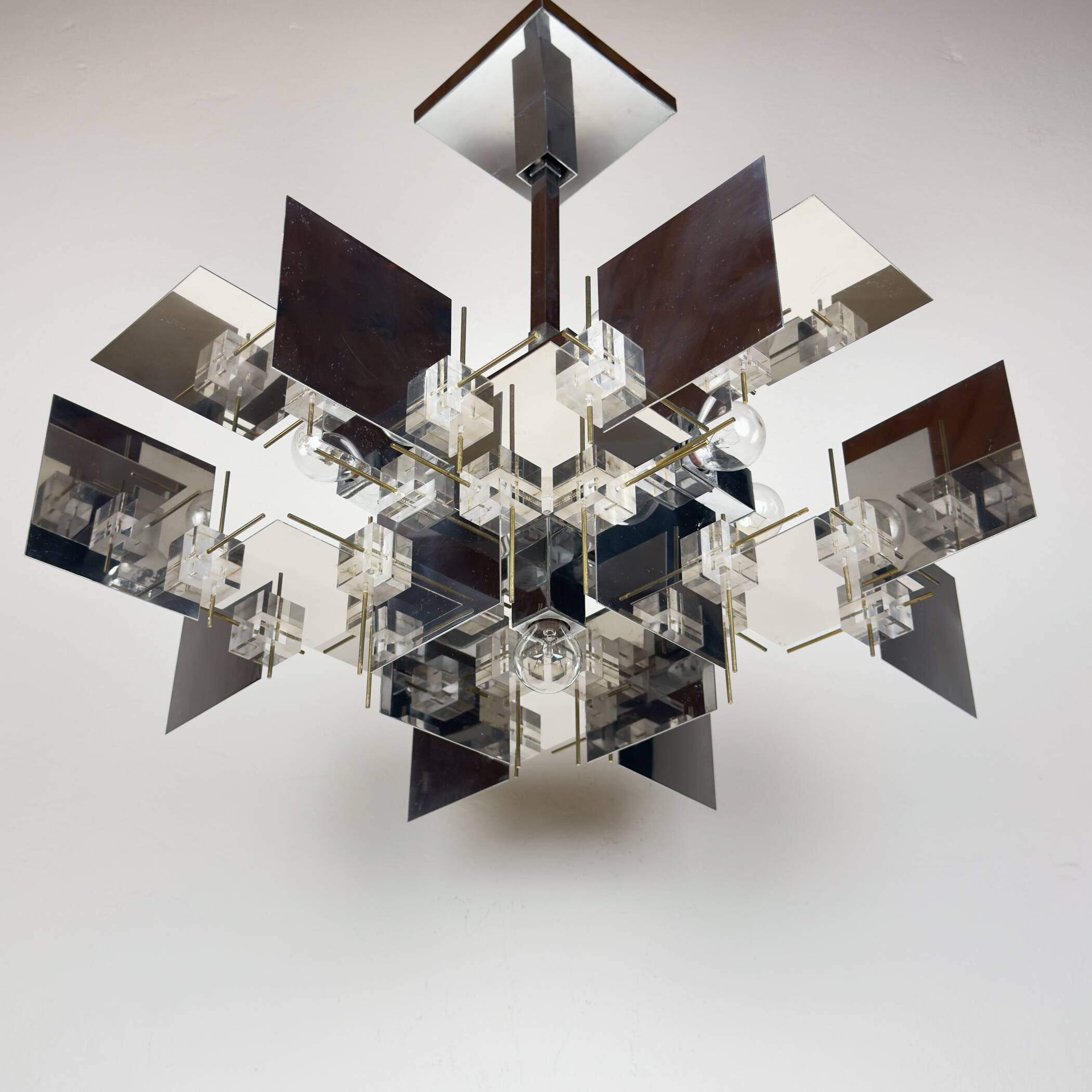 Vintage metal chandelier by Gaetano Sciolari, Italy, 1950s