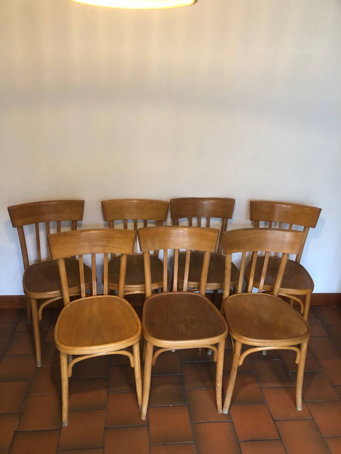 Suite de 7 chaises bistrot, editeur baumann - années 60
