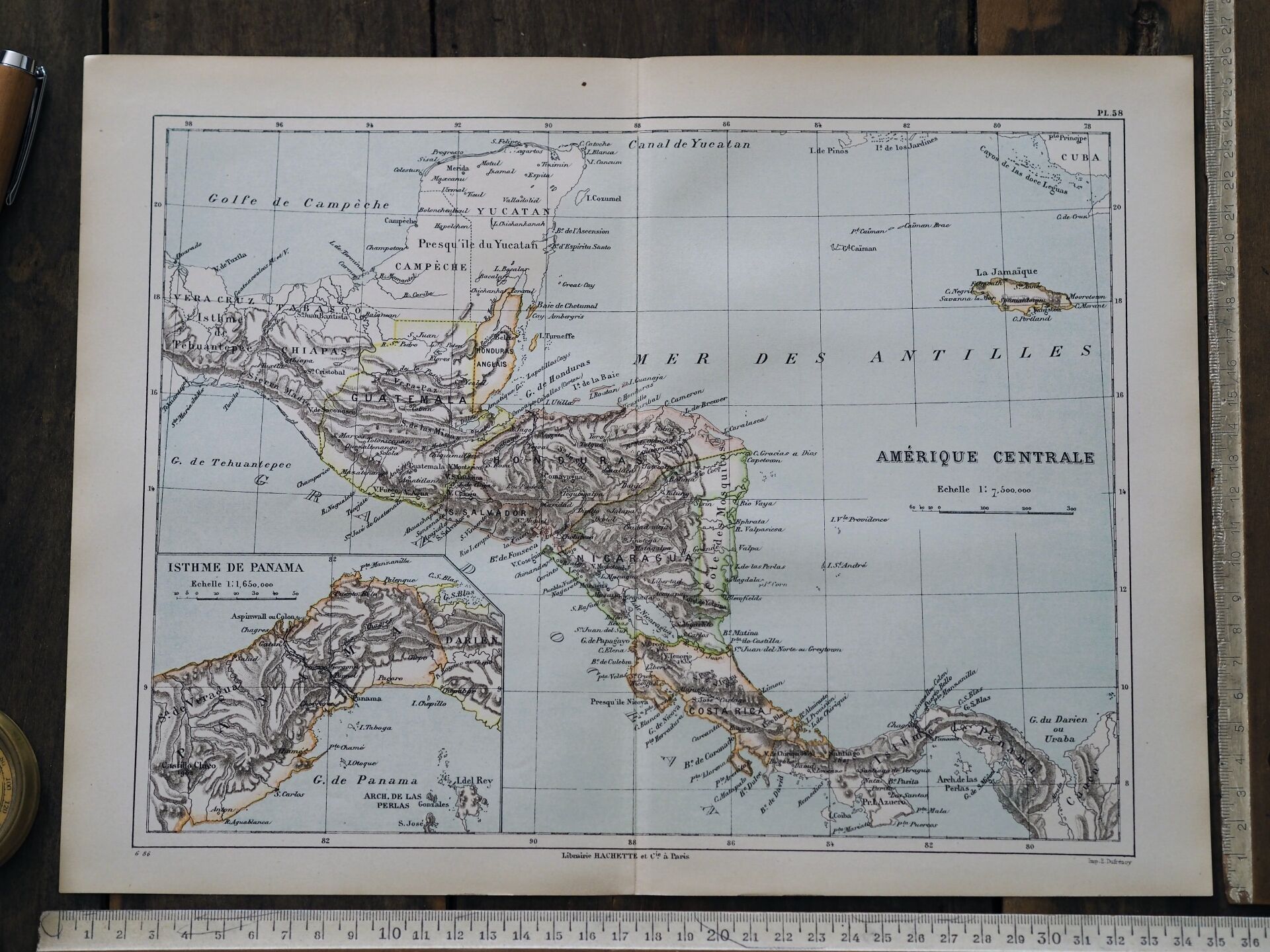 Central America, old map 1887 – Vintage geographical map.