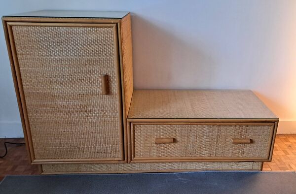 Commode en rotin Vintage 1960/70.