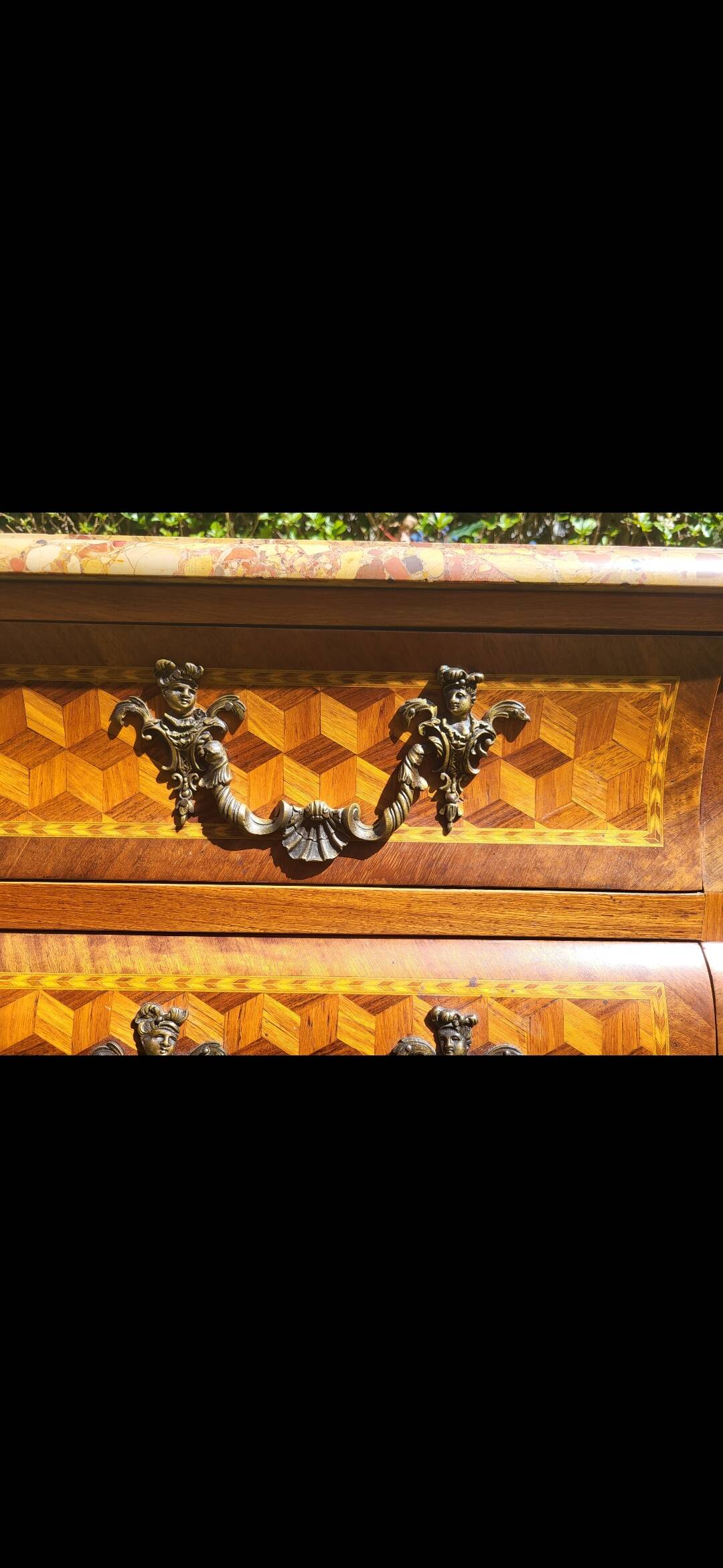 Louis XV marquetry commode – marble top