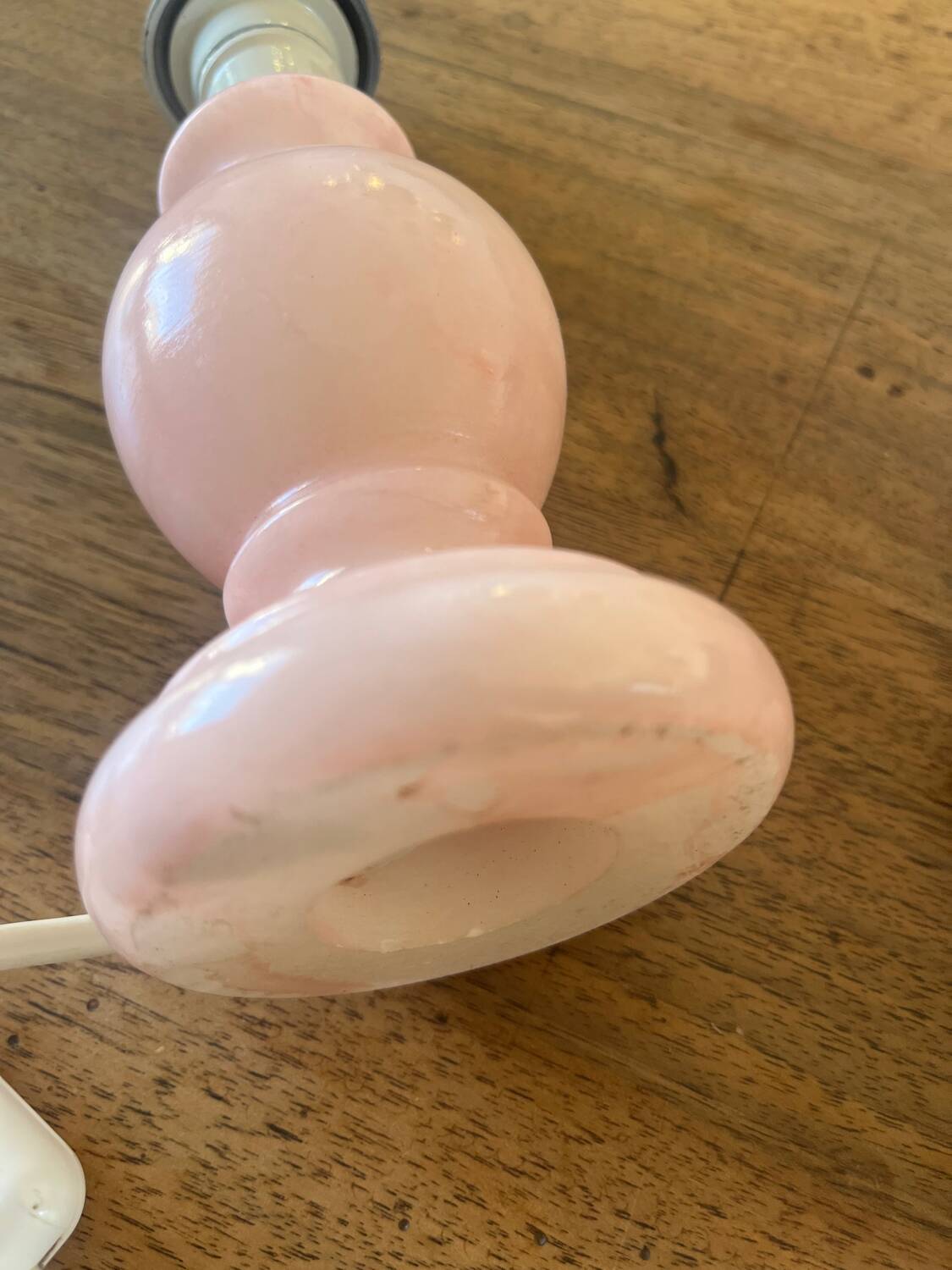 Antique lamp base in rose quartz