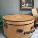Hat box with leather handle