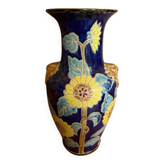 Vase bleu avec tournesols