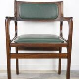 Fauteuil en bois et cuir synthétique vert foncé, 1960s