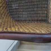 Set of 2 armchairs in woven rattan and exotic wood, 1980s