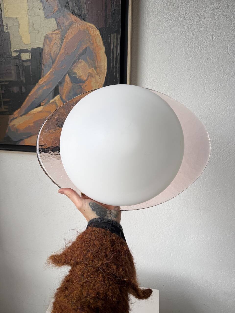 Pink glass wall lamp 1970s Gamma