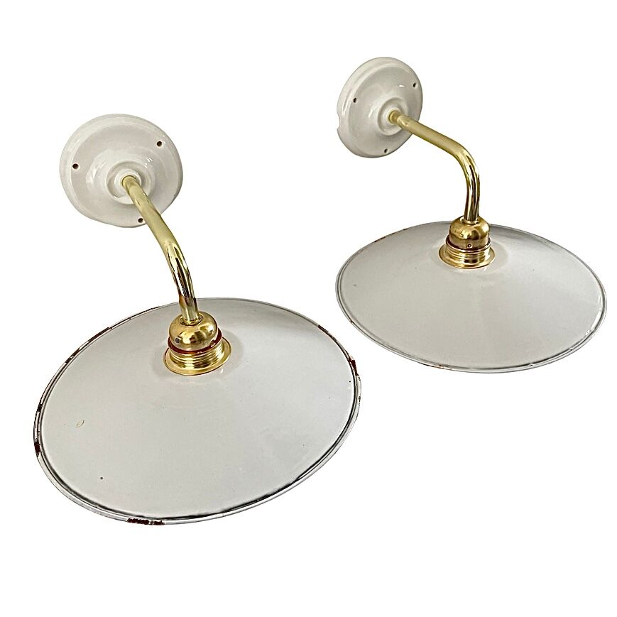 Pair of vintage wall lamps in enamelled sheet metal electrified to nine