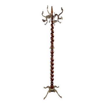 Twisted wooden coat rack with gilded bronze, 20th century
